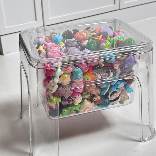 萌粒盲盒手办收纳盒透明凳子公仔玩具娃娃展示柜架客厅矮凳家用 - 图3