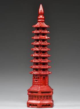 红色纯木质文昌塔九层摆件实木雕刻9层13层办公室装饰红木工艺品