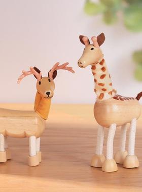 现代简约木质动物摆件可爱动物小摆件创意客厅卧室儿童房间装饰品