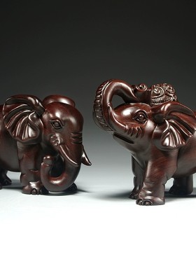 黑檀木雕大象摆件一对家居玄关店铺木象装饰工艺品新居开业送礼