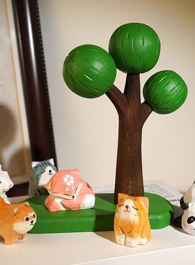 【夏日荫凉】木雕树小摆件可爱办公室家居书房桌面摆放解压装饰品