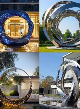 大型不锈钢雕塑月亮圆环浪花太湖石校园地产广场酒店户外抽象摆件