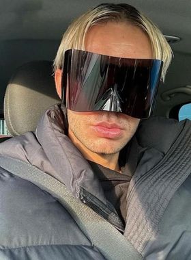 2024新款未来科技风一体式超大框墨镜男女炫酷街拍凹造型太阳眼镜