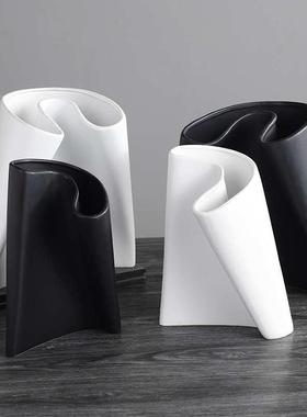 现代极简黑白创意抽象几何陶瓷摆件客厅样板间艺术感软装家居饰品