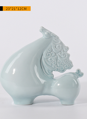 L新中式陶瓷马摆件酒店办公室玄关禅意工艺品迎宾接待大厅软装i.