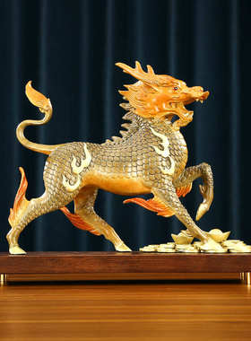 黄铜麒麟摆件一对瑞兽新中式家居客厅玄关办公室装饰品摆设礼品