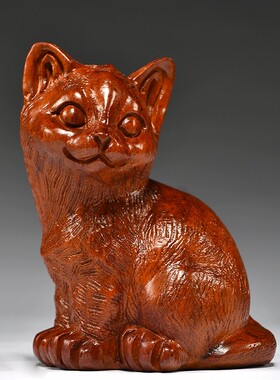 花梨木雕猫摆件动物木猫红木家居客厅新居装饰工艺品店铺开业送礼
