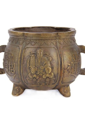 纯铜鼎摆件三足铜鼎双龙财神香炉摆件鼎盛佛具供奉招财