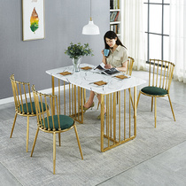 High-end Dining Room Marble Dining Table And Chairs Combine Nordic Minima Stainless Steel Gilded Light Lavish Iron 