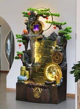 大型落地假山流水喷泉客厅阳台办公室水幕墙招财风水轮循环水摆件