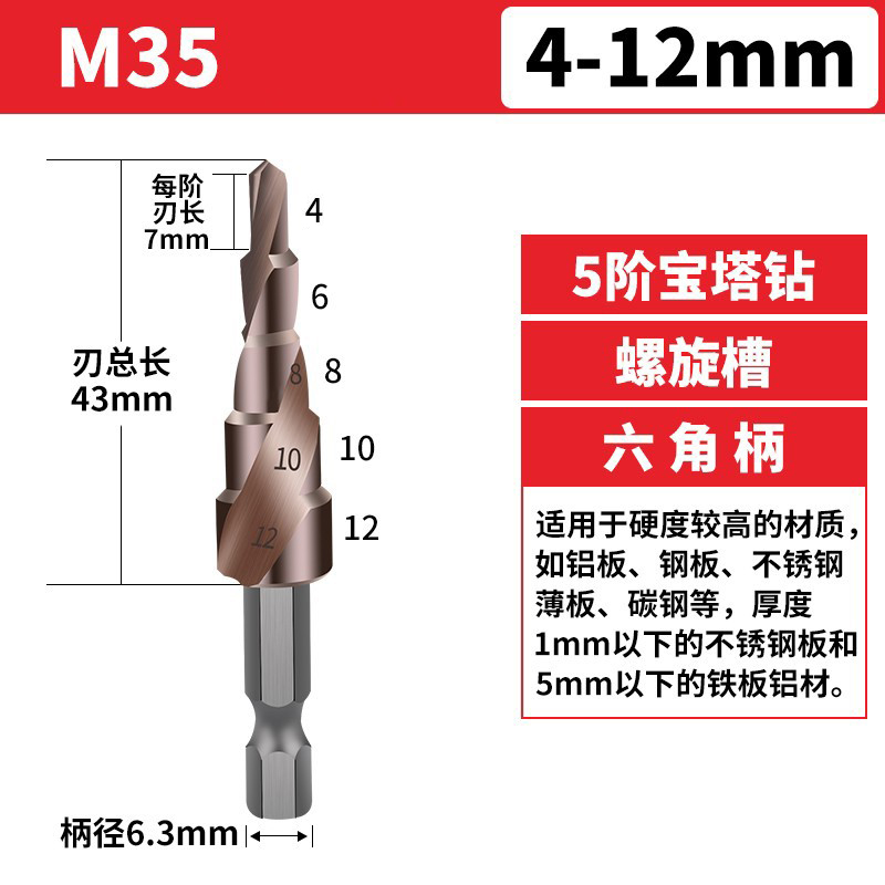 宝塔钻头高硬度不锈钢打孔专用锥形塔型开孔器钻钢铁阶梯扩孔神器