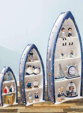 地中海船柜 客厅装饰品摆件海洋风船型收纳柜家居装饰木质摆设