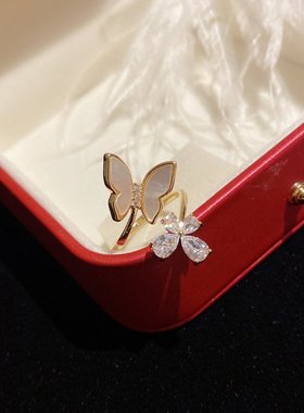 日韩气质轻奢贝壳冷淡简约众风钻超蝴蝶小镶戒开口潮戒指闪女设计