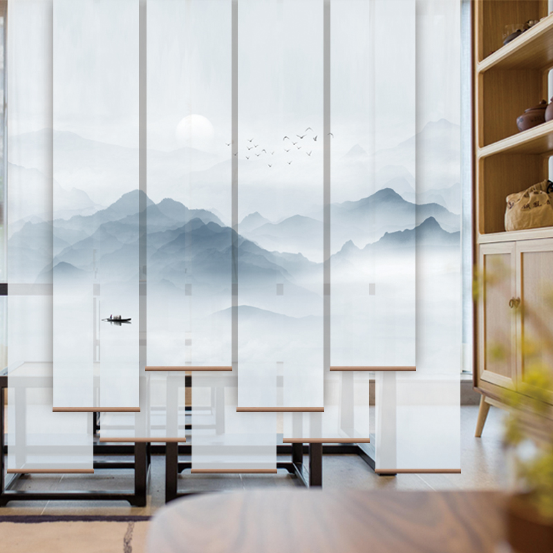 现代简约新中式风格屏风透景隔断包邮定制遮光古典山水意境卷帘