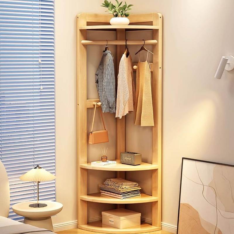 实木落地挂衣架卧室衣服挂架转角衣帽架小型家用室内客厅衣服架子 - 图1
