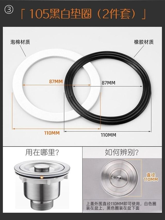 厨房水槽下水管垫圈橡胶密封圈洗菜盆水池排水管接头垫片锥形配件