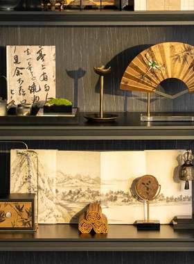 新中式宋代美学高级感禅意书房茶室办公室博古架摆件高端大气装饰