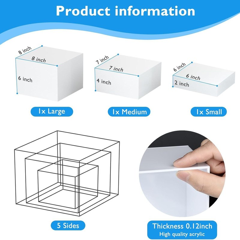 白色自助餐厅展示架3件亚克力盒子展示竖板自助餐桌展示 - 图1
