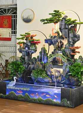 大型假山瀑布循环流水摆件生财风水鱼缸室内景观造景户外水池喷泉