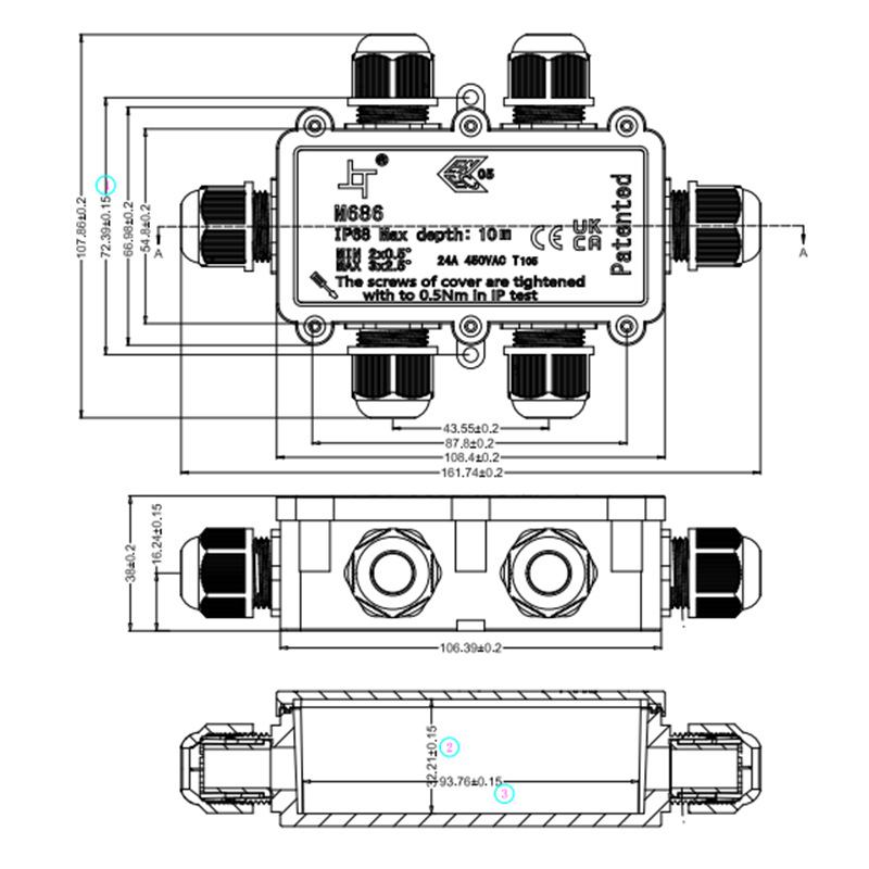 现货六通M20接头塑料防水接线盒ip68户外照明电缆端子盒 - 图0
