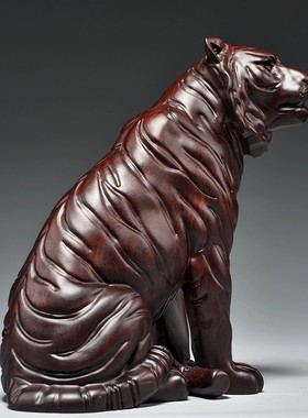 黑檀木雕老虎动物摆件实木雕刻十二生肖虎家居饰品摆设装饰工艺品