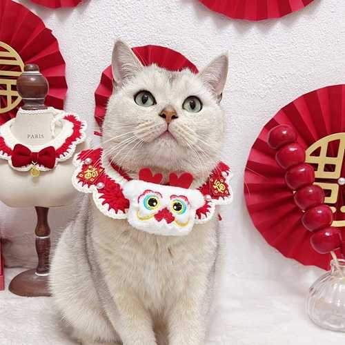 猫咪新年项圈过年喜庆春节宠物福字围巾新年围脖猫狗衣服小猫围兜 - 图2