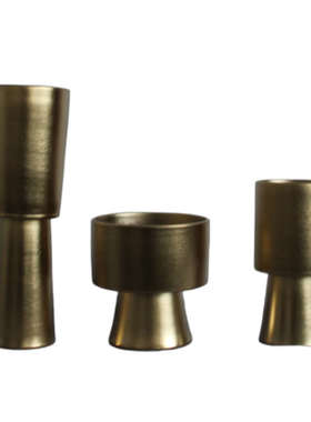 现代简约陶瓷花瓶客厅电视柜样板房装饰黑金高脚插花花器软装摆件