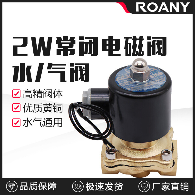 2W常闭电磁阀水阀2W025-08 2W040-10气阀 纯铜线圈 AC220V DC24V - 图1