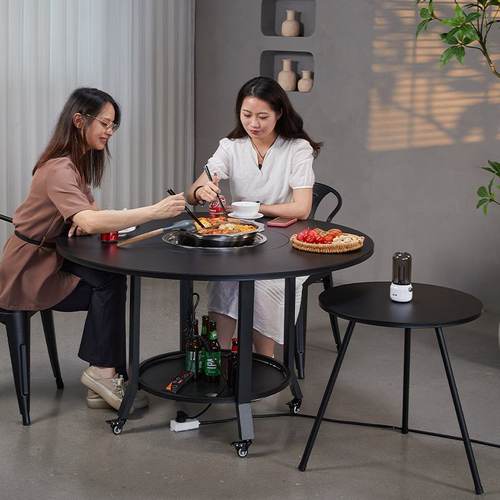 户外庭院烧烤桌花园休闲木碳炉电火锅餐桌别墅家用烧烤炉围炉煮茶 - 图1