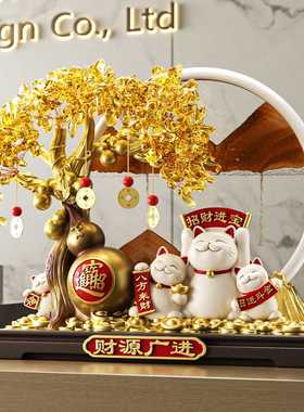发财树流沙画招财猫摆件客厅玄关办公室装饰开业礼物乔迁新居礼物