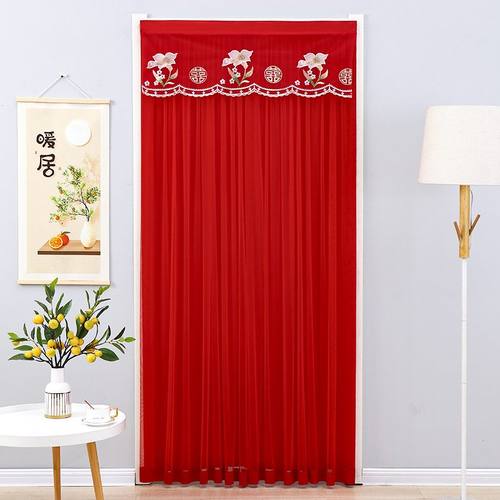 婚庆结婚双层门帘婚房家用红色喜庆卧室免打孔新款蕾丝防蚊门帘 - 图3