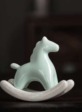 创意可爱摇摇马摆件简约国风陶瓷工艺品家居办公室茶桌面装饰摆设