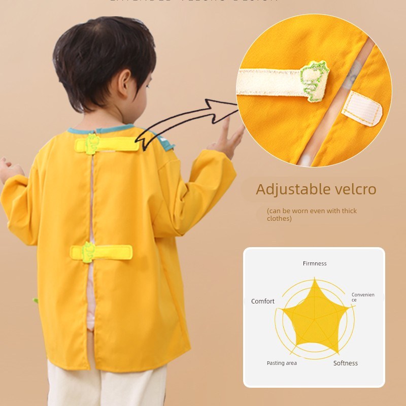Baby smock, eating bib, autumn and winter children's long-sleeved waterproof, anti-dirty reverse dressing, baby rice pocket, kindergarten apron