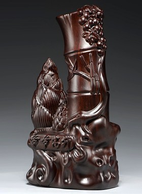 黑檀木雕刻节节高升竹子摆件家居客厅寓意装饰工艺品开业乔迁送礼