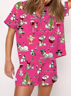 Q 23974 Christmas Women's Short Sleeve Pajama Set 圣诞女士睡