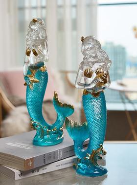 优艺诗创意水晶树脂透明树脂美人鱼家居装饰摆件工艺品地中海风格