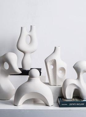侘寂风陶瓷摆件抽象哑光简约样板间玄关书柜客厅电视柜白色装饰品