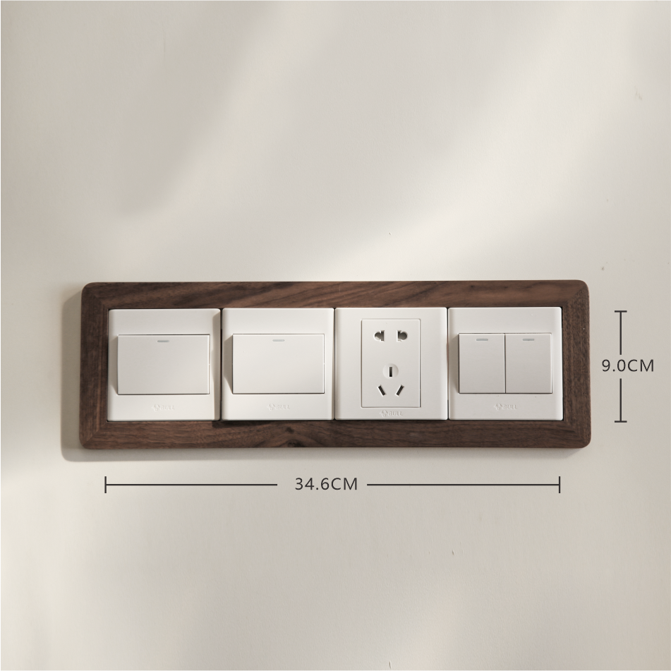 8690款实木开关保护套黑胡桃木电源插座套新中式墙贴装饰框开关贴