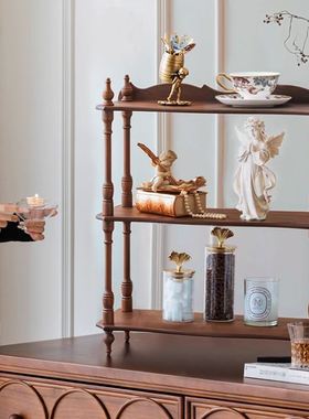 法式中古风桌子面置物架三层收纳架双层落地斗柜软装玄关复古摆件