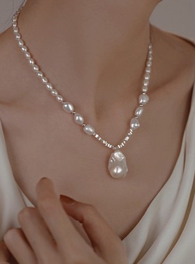 真多麻灰仿珍珠项链女2024新款爆款锁骨链轻奢小众设计高级感颈链