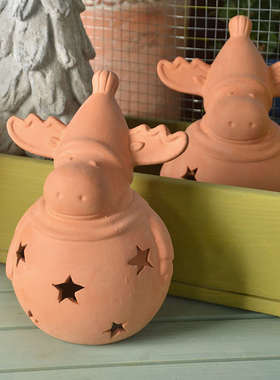 红陶摆件麋鹿卡通庭院装饰品蜡烛风灯户外花园装饰花园造景布置