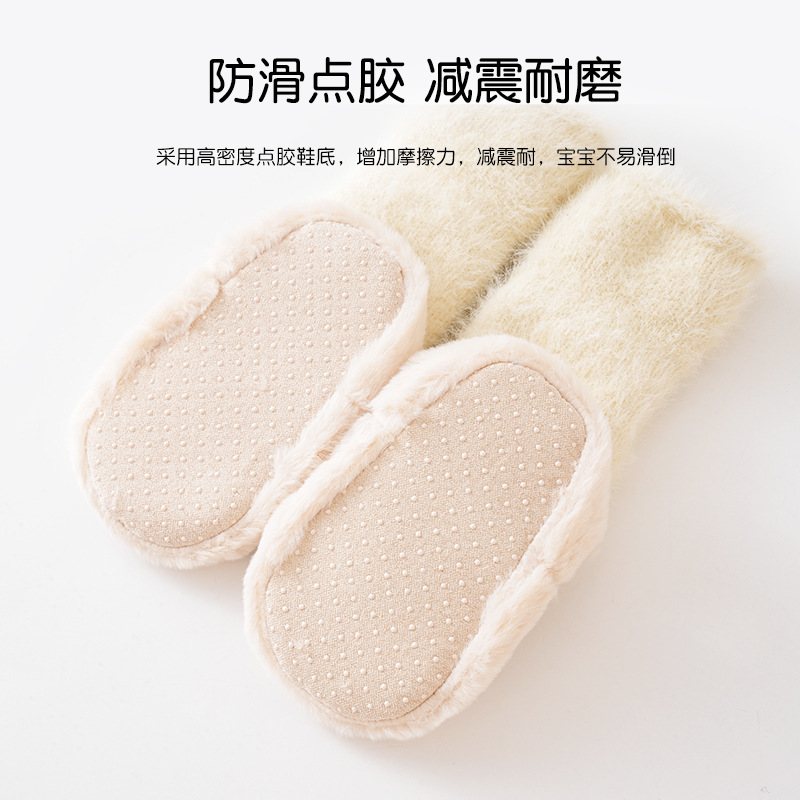 婴儿鞋袜冬加厚保暖宝宝袜子中筒加绒加厚可爱新生儿0-3月宝宝鞋 - 图1