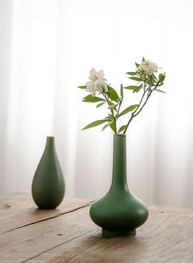 新中式禅意绿色陶瓷工艺品摆件创意现代文艺桌面玄关装饰品花瓶