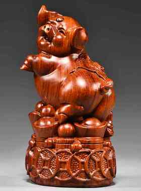 花梨木雕福猪摆件十二生肖三合动物家居客厅红木工艺礼品