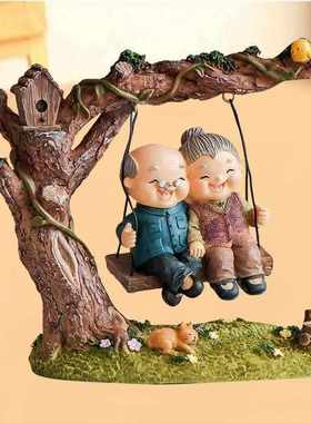 新中式玄关老头老太太人乔迁新居酒柜客厅电视柜家居装饰品小摆件