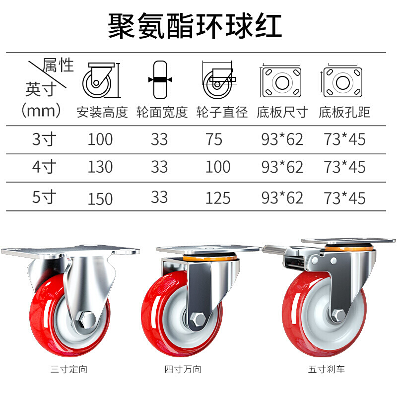 小板车轮子 3寸万向轮子重型平板手推拖车B底座转轮4寸带刹车小. - 图1