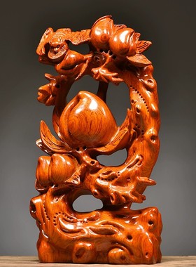 花梨木雕寿桃摆件实木福寿双全送长辈祝寿贺寿生日工艺高档礼品