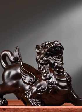 黑檀木雕貔貅一对摆件实木皮丘家居客厅玄关办公桌面装饰工艺礼品