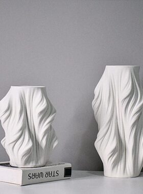 3D现代简约白色陶瓷花瓶摆件北欧样板房售楼部客厅家居插花花器