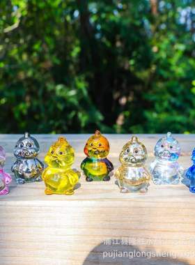 轻奢玻璃工艺彩色卡通动物摆件玄关水晶万圣节客厅小鸡装饰破壳